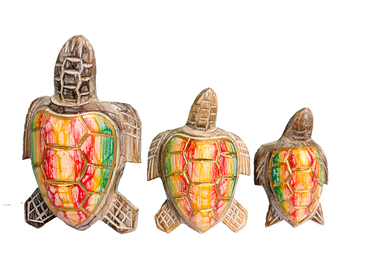 Wooden Painted Turtles Set of 3 - Multicoloured