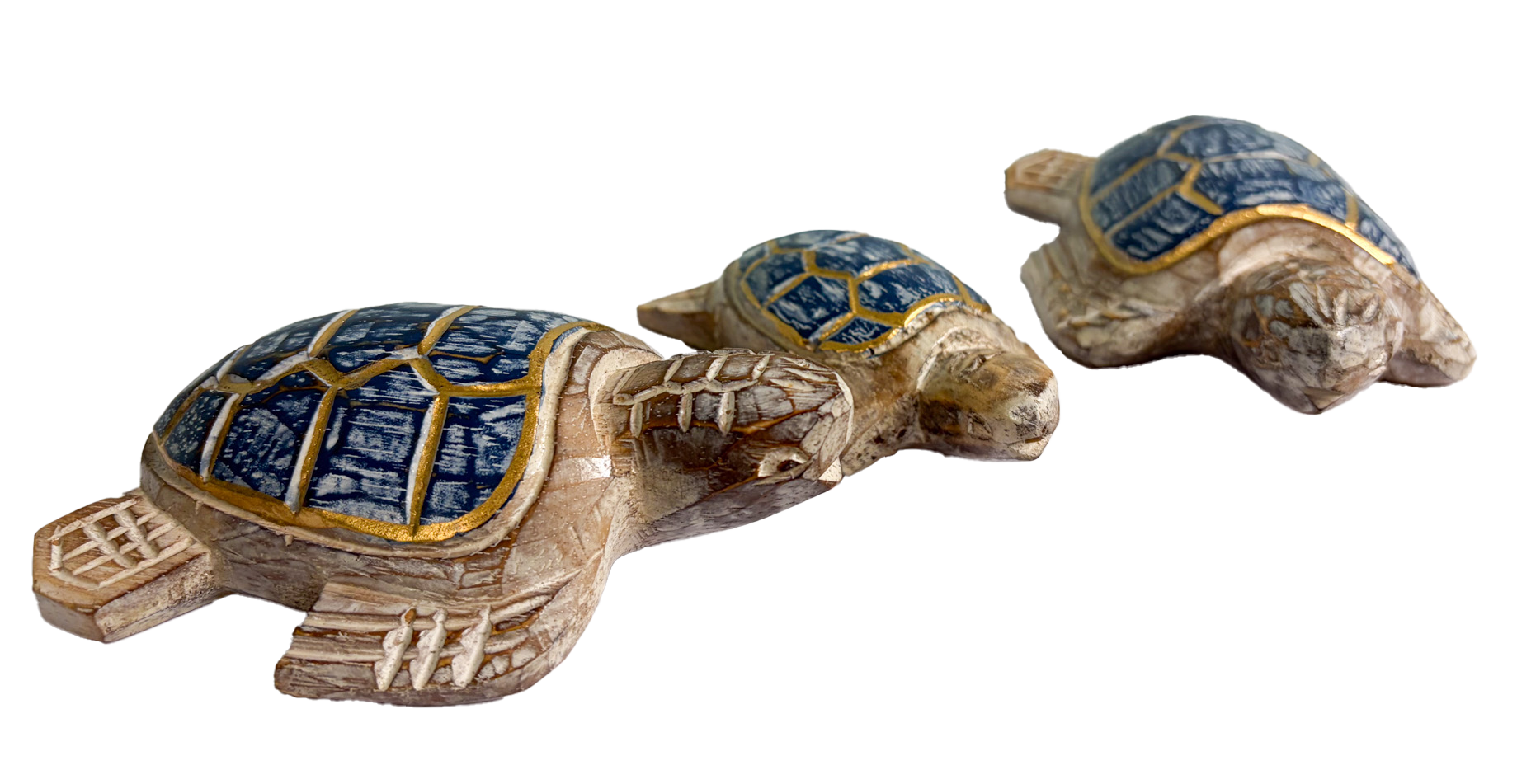 Wooden Painted Turtles Set of 3 - Blue