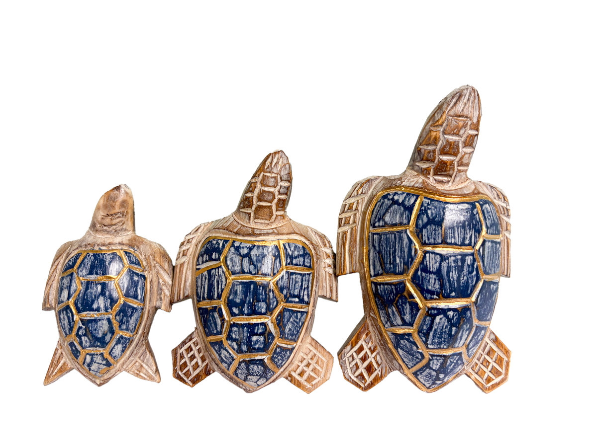Wooden Painted Turtles Set of 3 - Blue