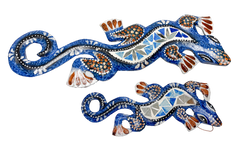 Wood Gecko With Mosaic Glass Blue - Various Sizes