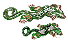 Wood Gecko With Mosaic Glass Green - Various Sizes