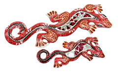 Wood Gecko With Mosaic Glass Red - Various Sizes