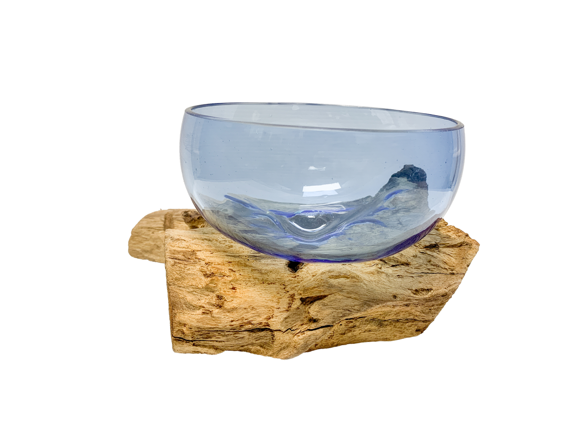 Coffee Root with Blue Glass Bowl - 15cm