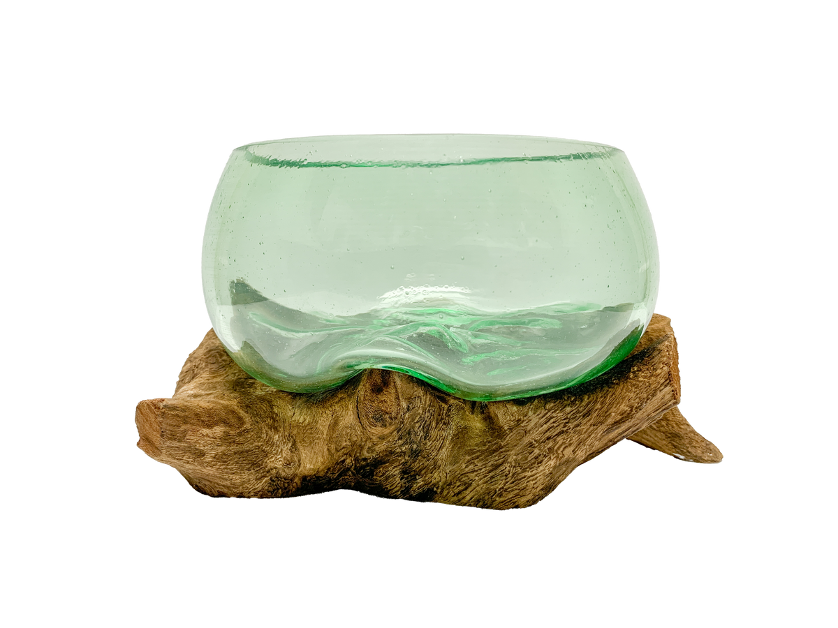 Coffee Root with Green Glass Bowl - 15cm