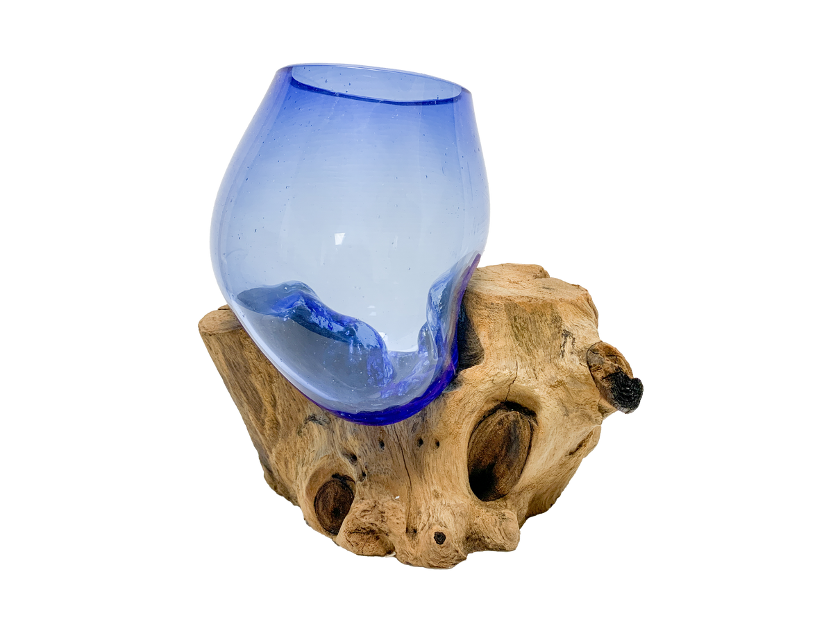 Teak Wood Glass Blue 10cm Extra Small