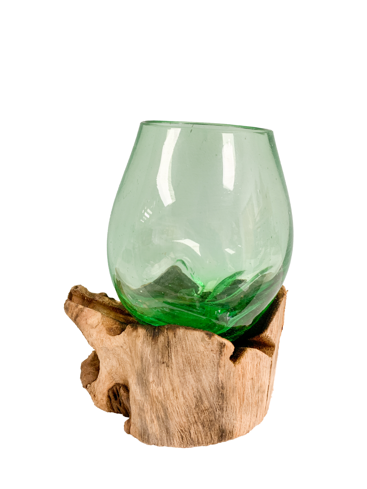 Teak Wood Glass Green 10cm Extra Small