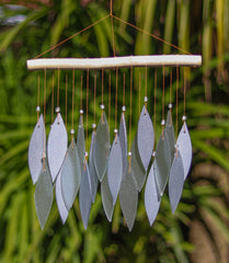 Glass Wind Chime Sparkling Silver Leaves