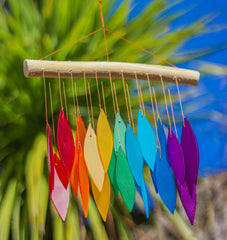 Glass Windchime 'Leaves' - Rainbow