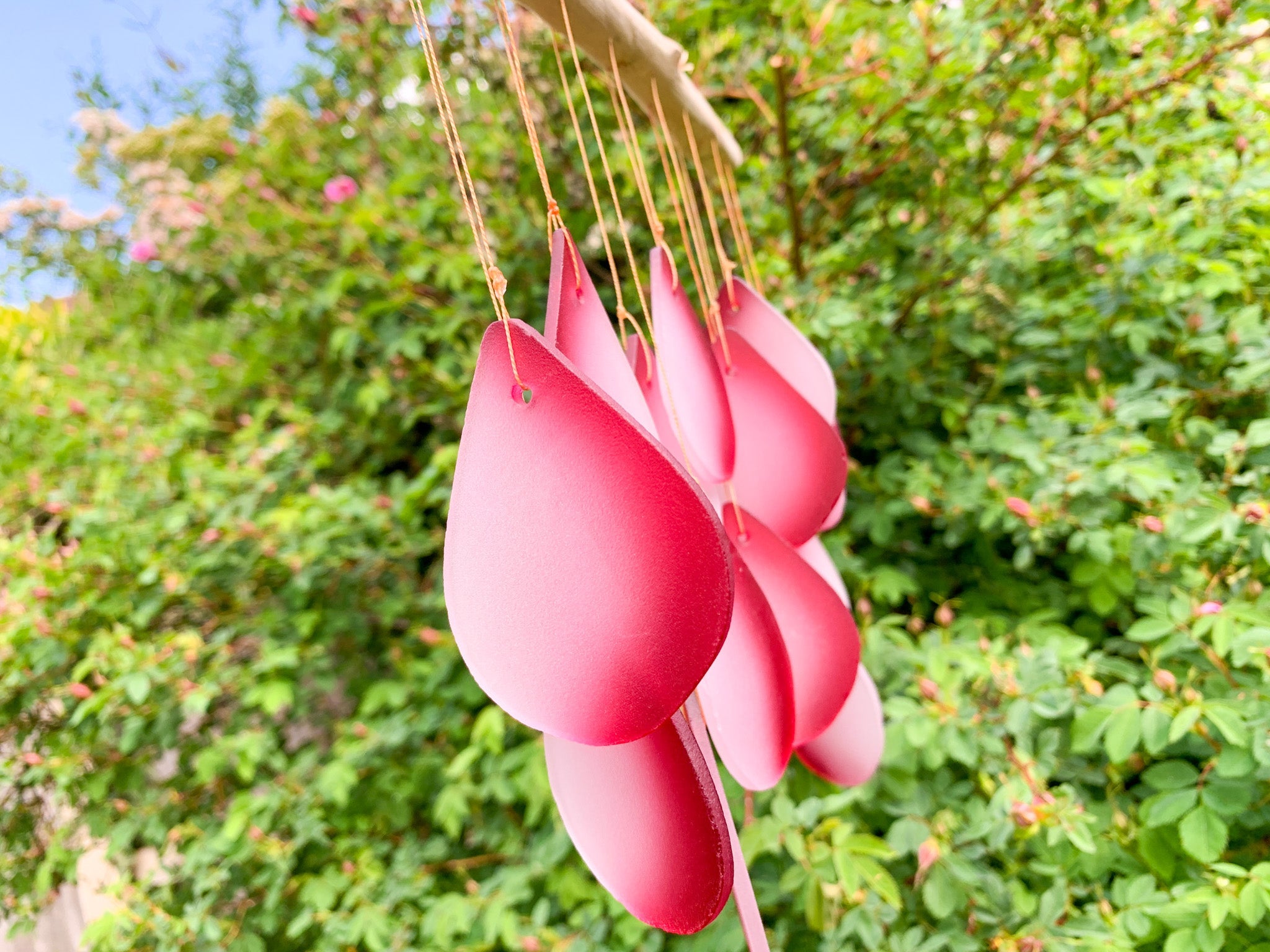 Glass Windchime Rain Drop - Red