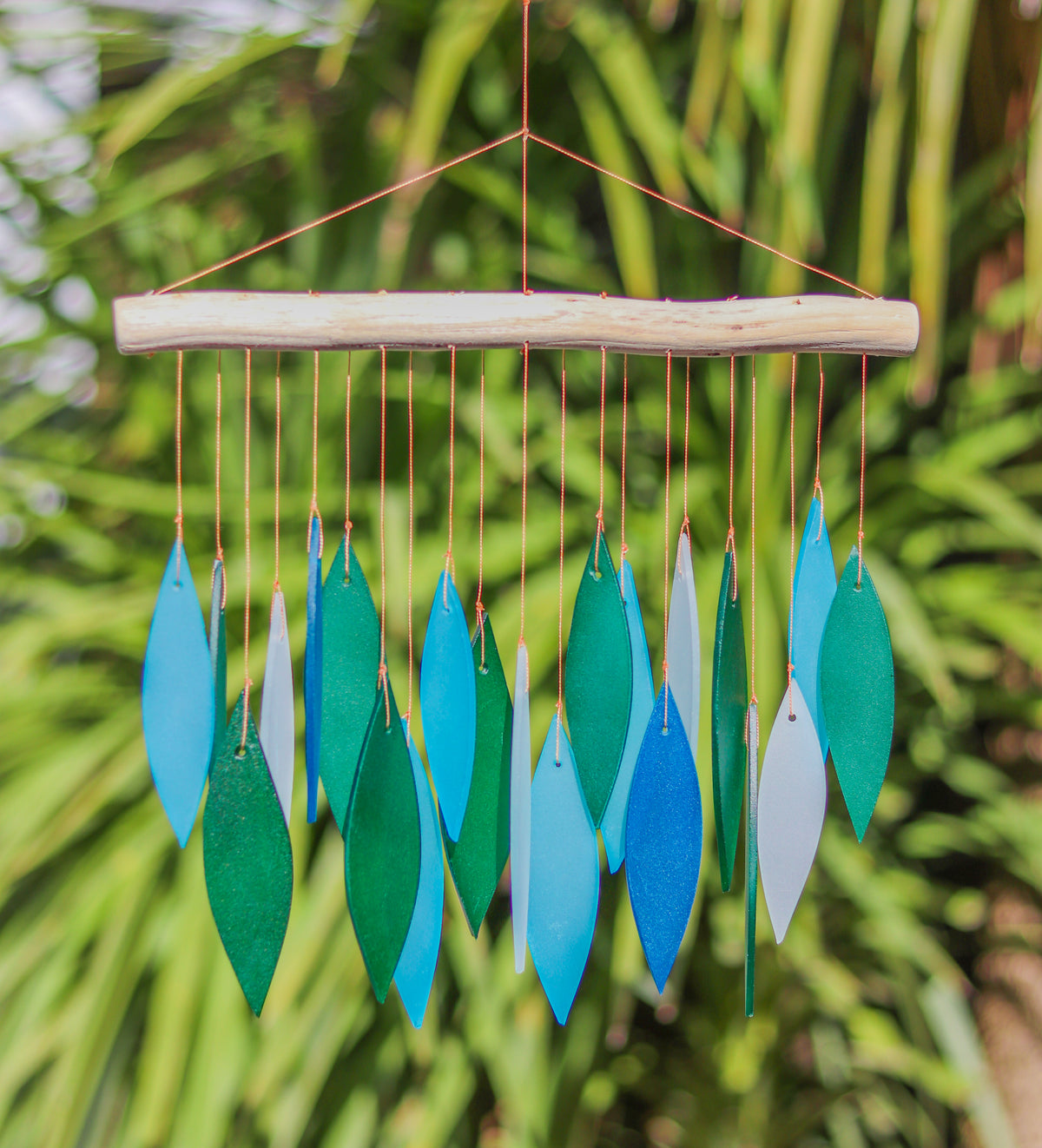 Glass Windchime 'Leaves' - Turquoise