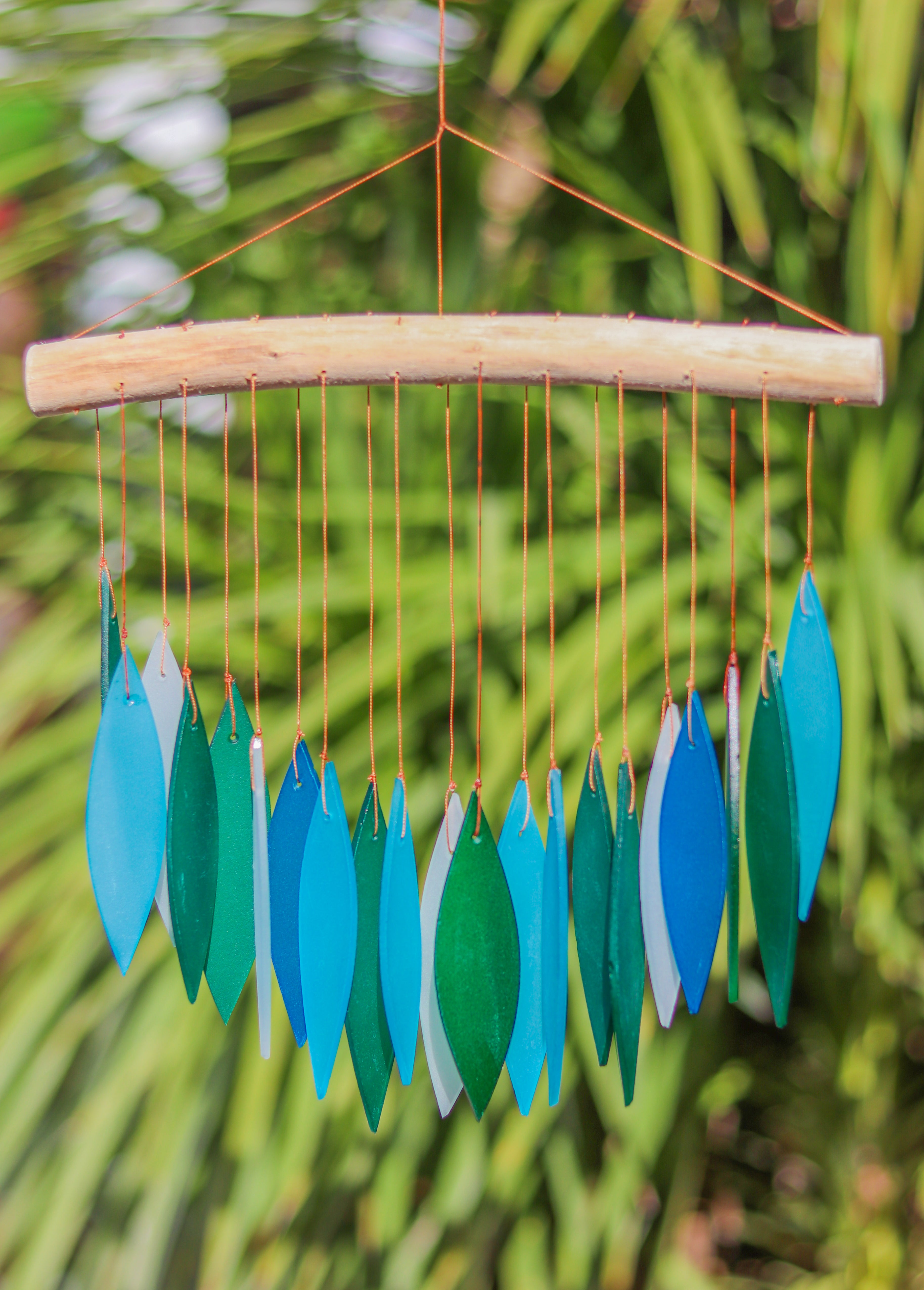 Glass Windchime 'Falling Leaves' - Turquoise