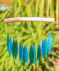 Glass Windchime 'Falling Leaves' - Turquoise