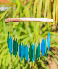 Glass Windchime 'Falling Leaves' - Turquoise