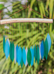 Glass Windchime 'Falling Leaves' - Turquoise