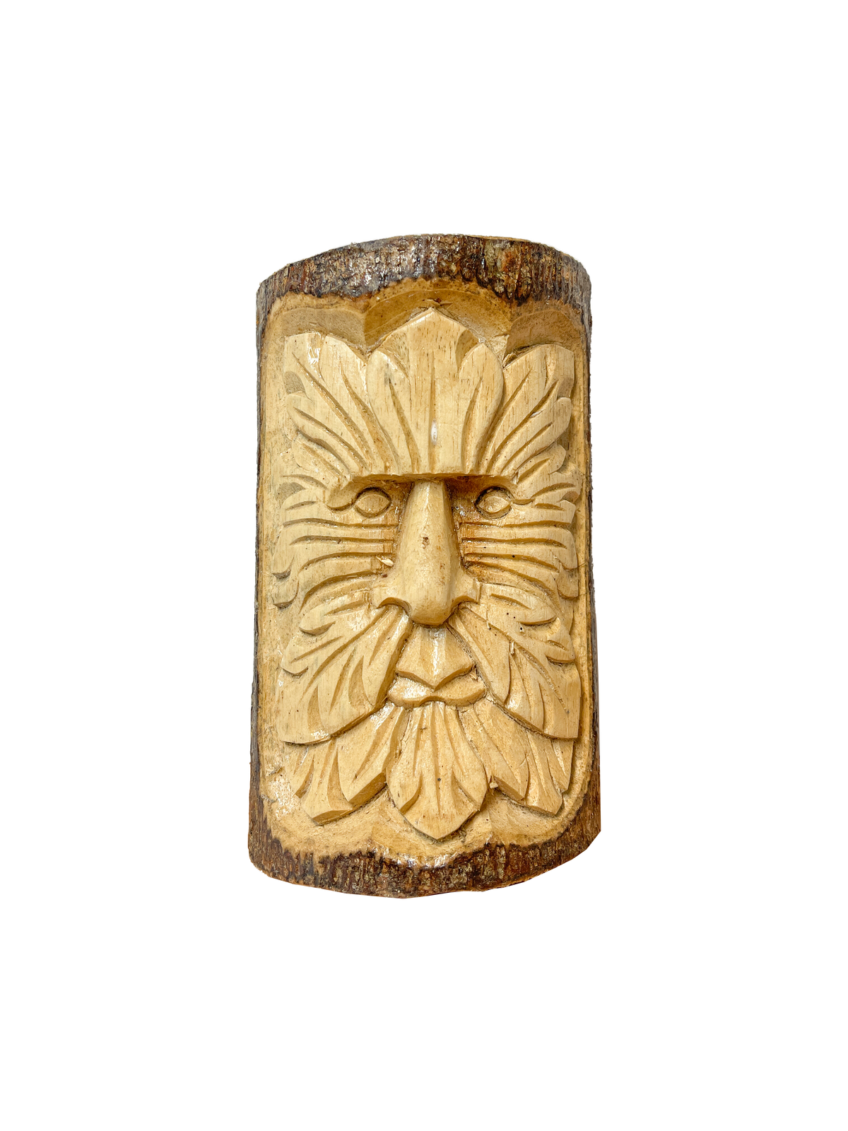 Greenman Half Log Carving - 15cm