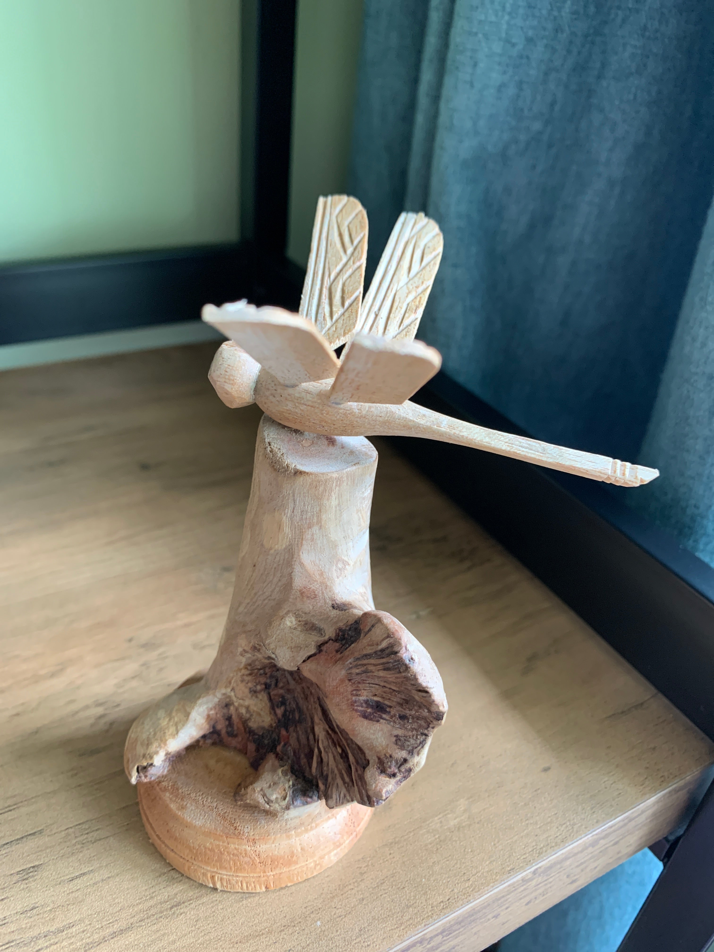 Wooden Parasite Dragonfly Statue