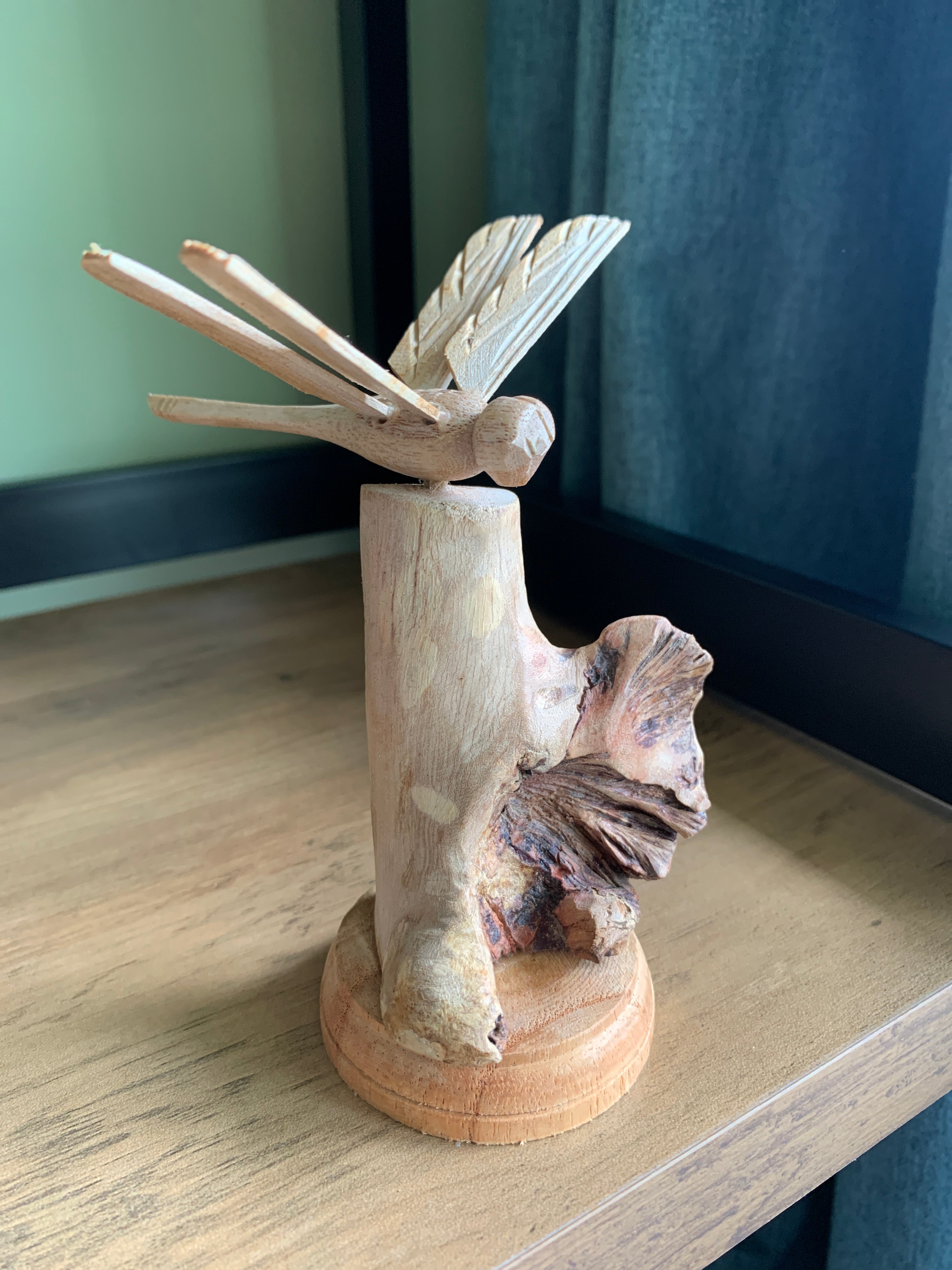 Wooden Parasite Dragonfly Statue