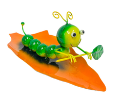 Painted Metal Caterpillar on Leaf Boat