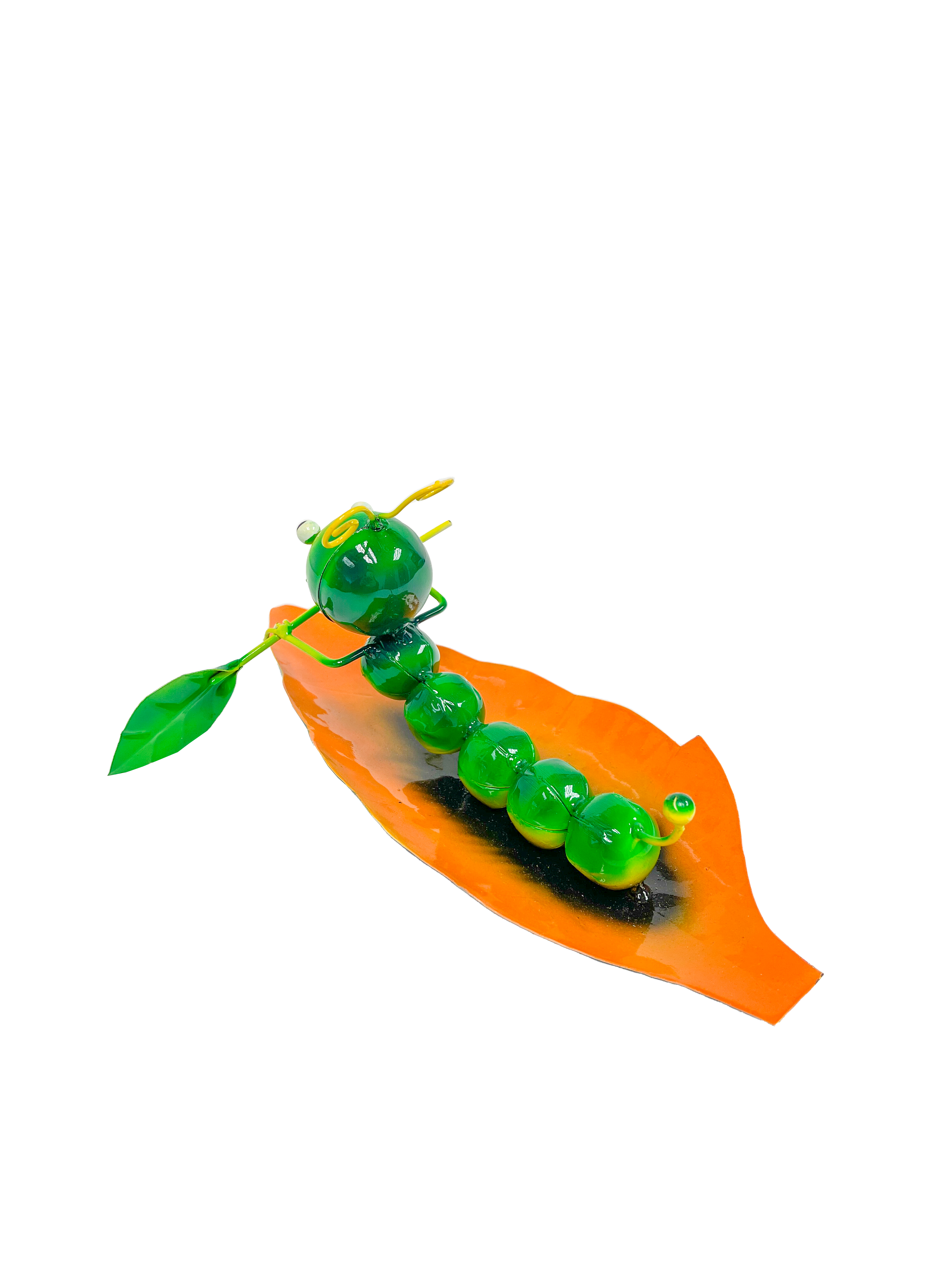 Painted Metal Caterpillar on Leaf Boat