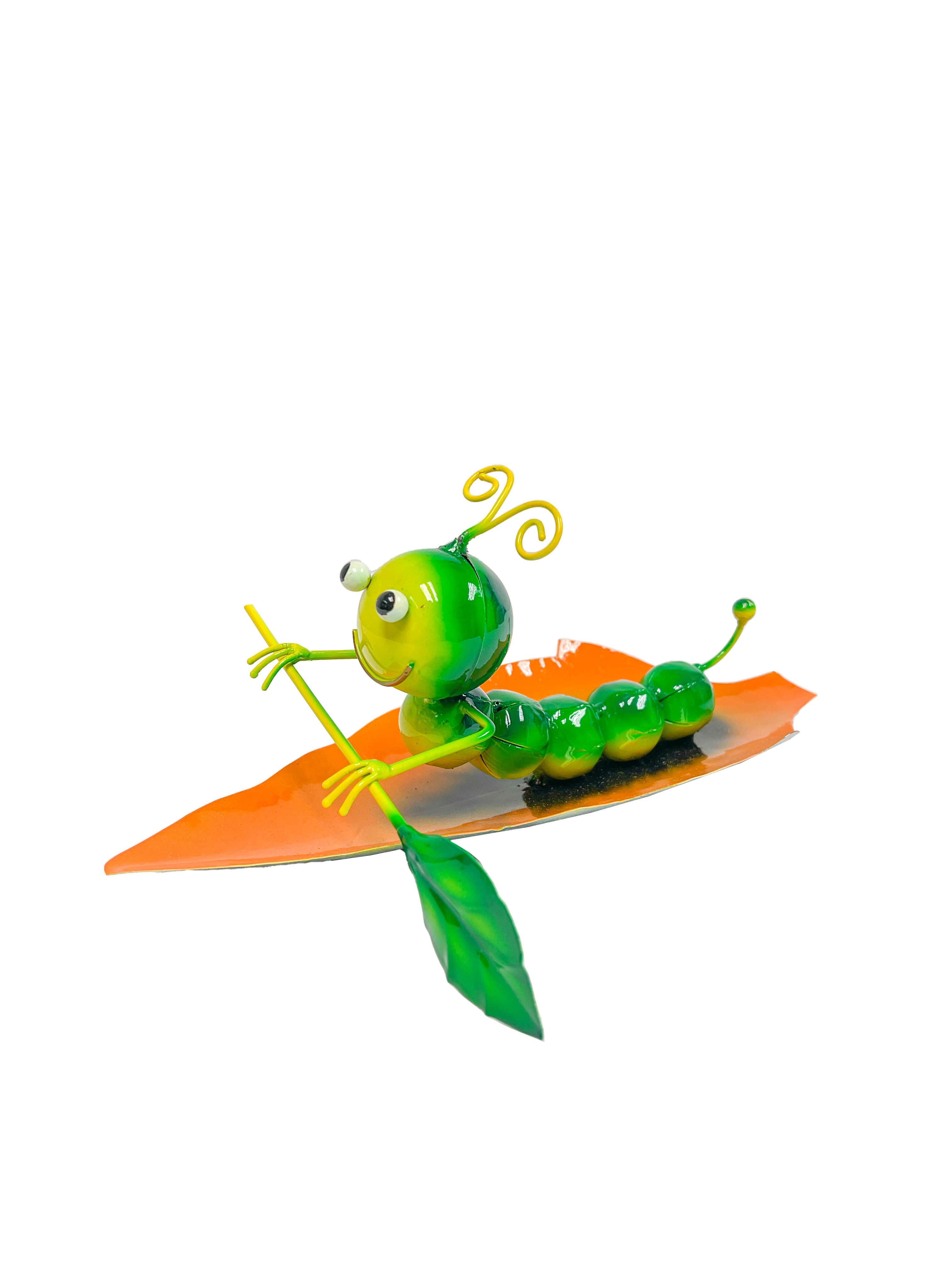 Painted Metal Caterpillar on Leaf Boat