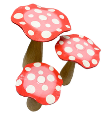 Red Wooden Toadstools - Set of 3