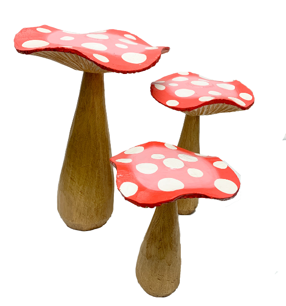 Red Wooden Toadstools - Set of 3