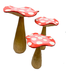 Red Wooden Toadstools - Set of 3