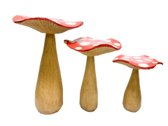 Red Wooden Toadstools - Set of 3