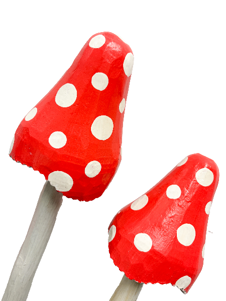 Wood Mushroom Red Set Of 3
