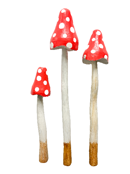 Wood Mushroom Red Set Of 3