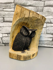 Carved Owl in Log