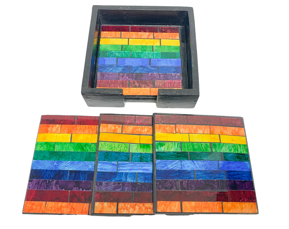 Square Mosaic Coaster - Rainbow Stripe Set of Four
