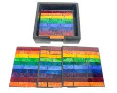 Square Mosaic Coaster - Rainbow Stripe Set of Four