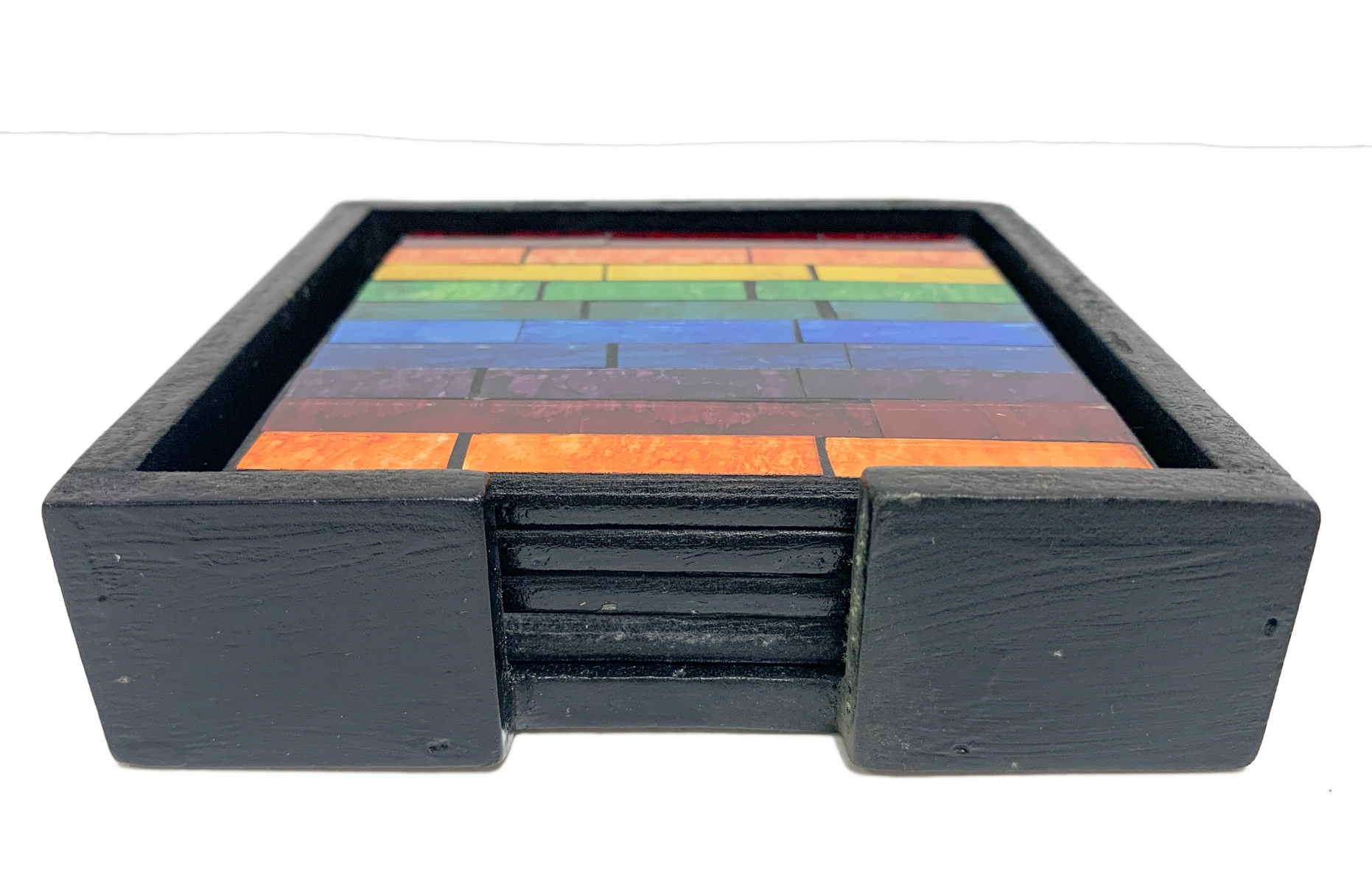 Square Mosaic Coaster - Rainbow Stripe Set of Four