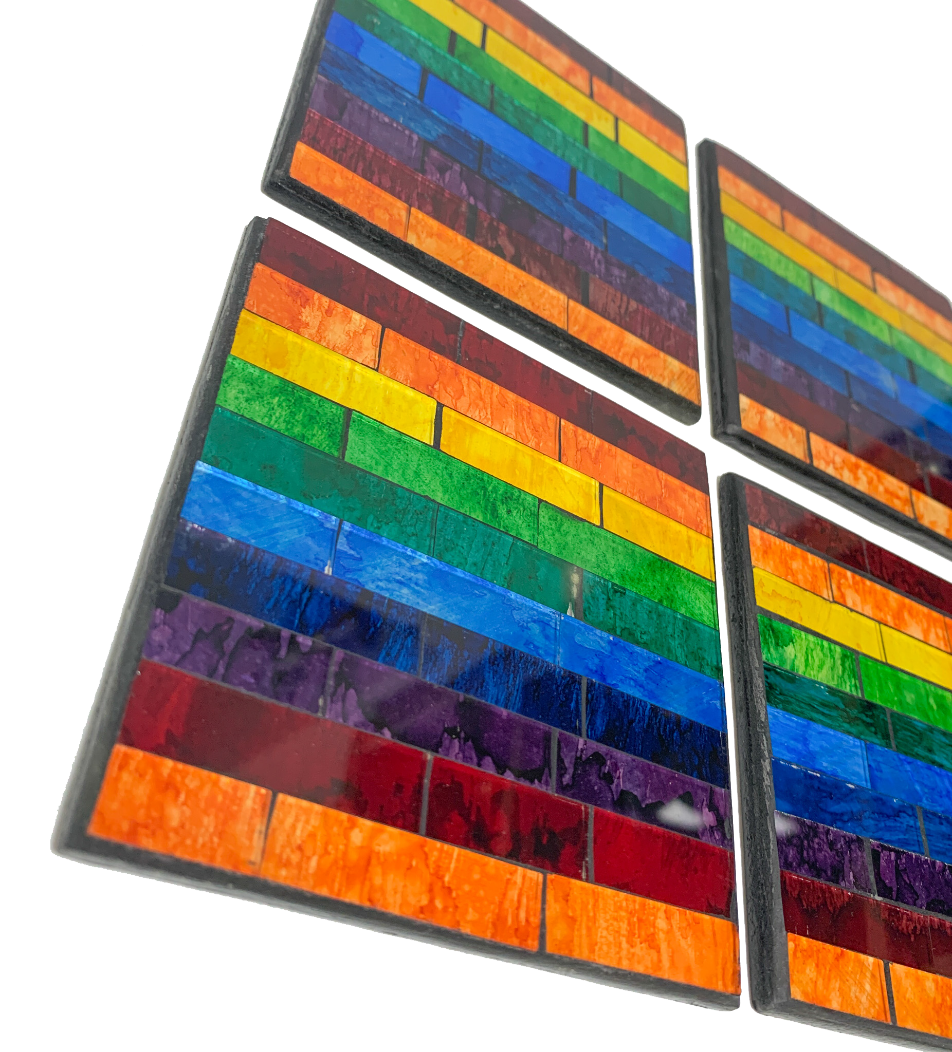 Square Mosaic Coaster - Rainbow Stripe Set of Four