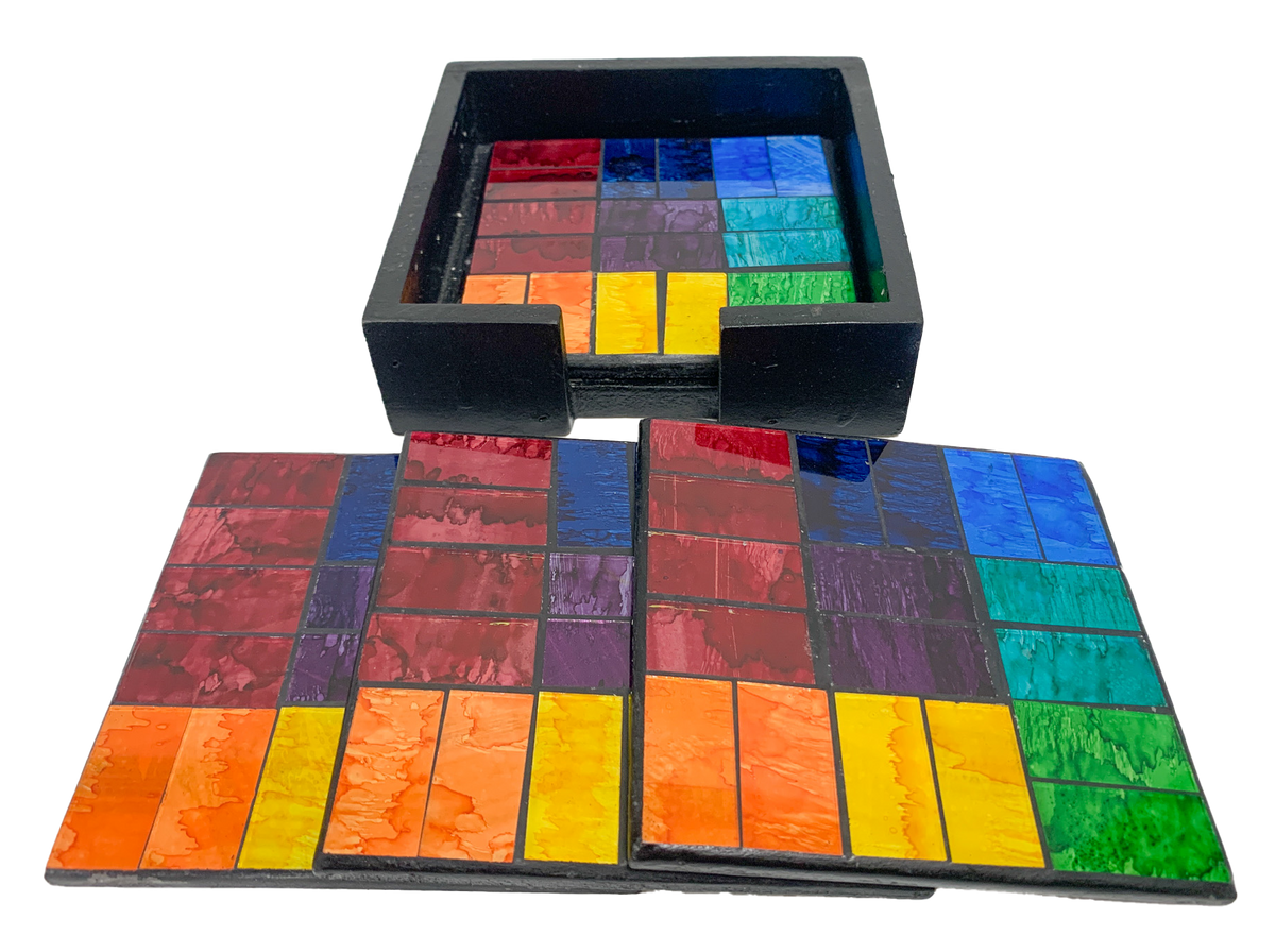 Square Mosaic Coaster - Rainbow Tiles Set of Four
