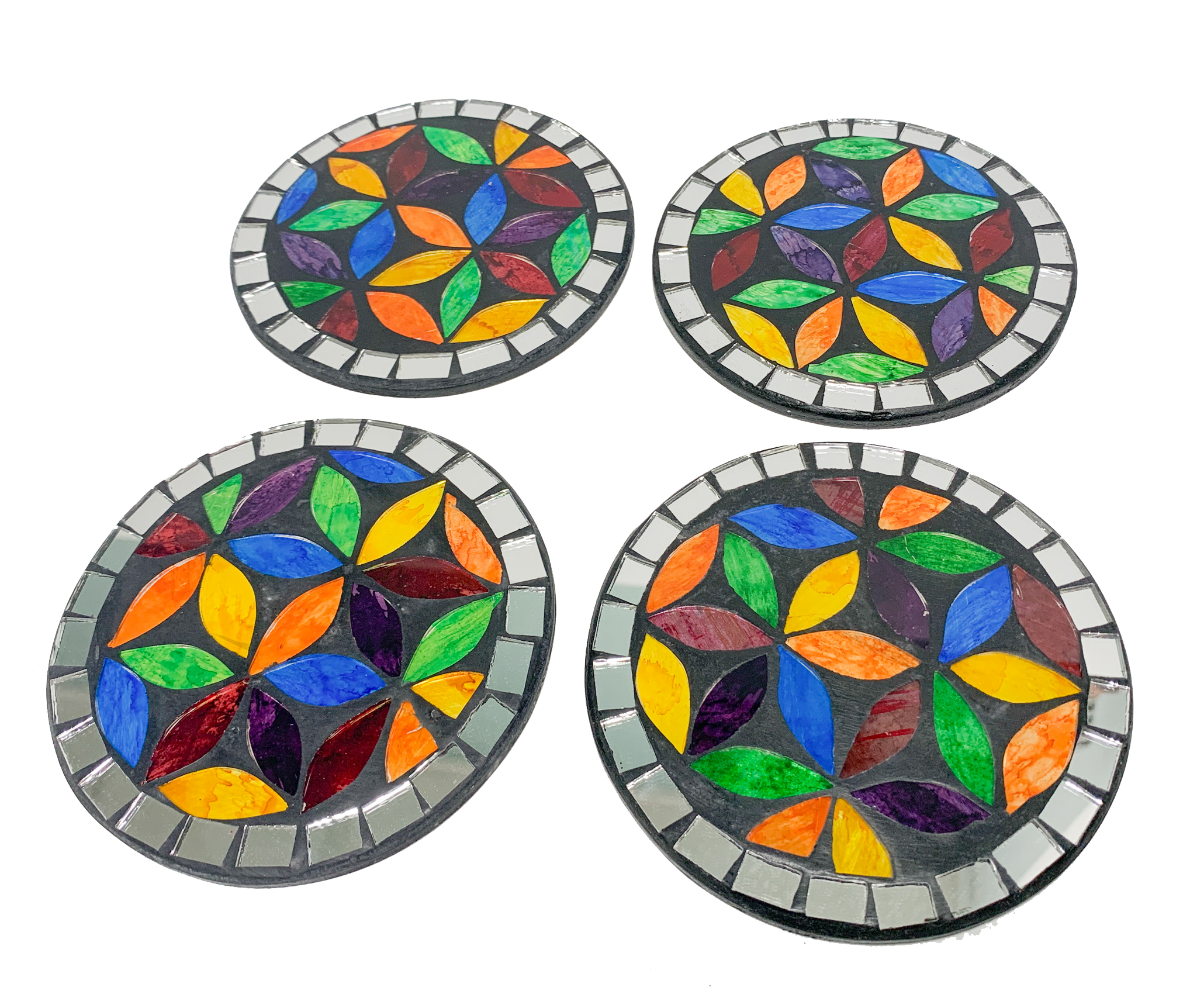 Round Mosaic Coaster Flower - Set of Four