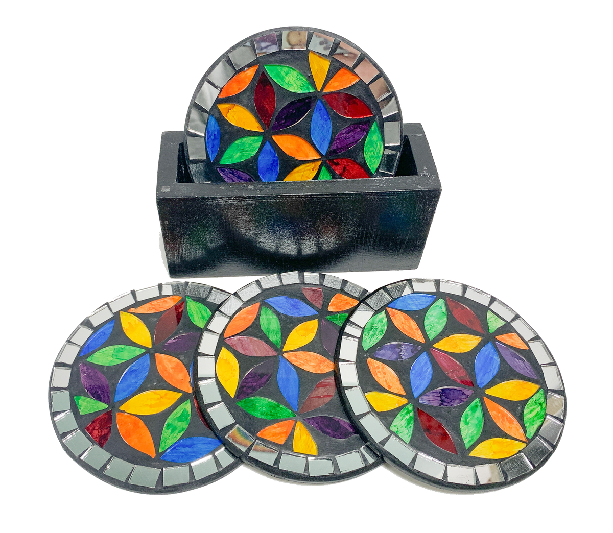 Round Mosaic Coaster Flower - Set of Four