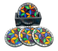 Round Mosaic Coaster Flower - Set of Four