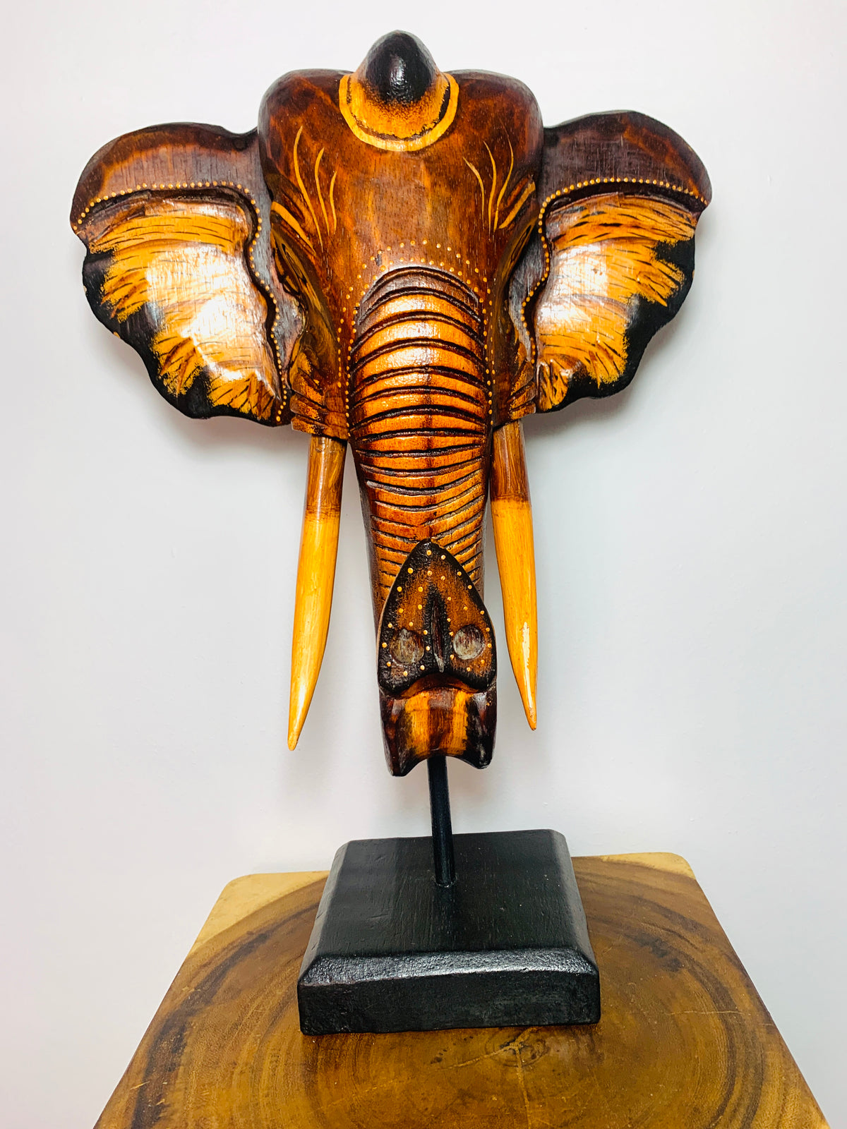 Elephant Mask On Plinth - Natural