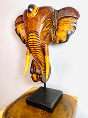 Elephant Mask On Plinth - Natural