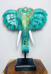 Elephant Mask On Plinth - Green & Gold