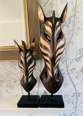 Carved Zebra Mask on Plinth - Various Sizes