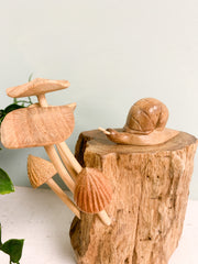Wooden Snail with Mushrooms