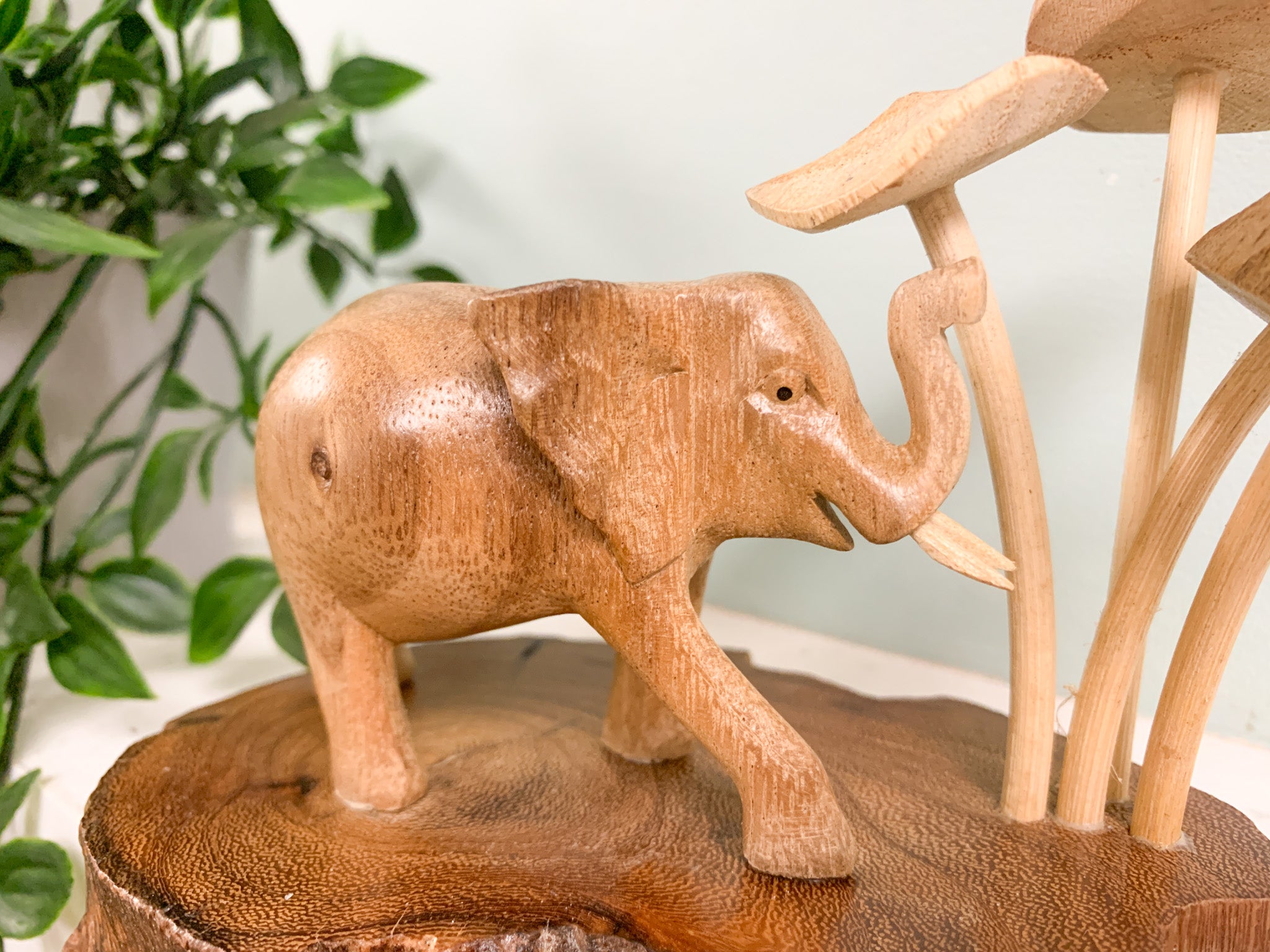Wooden Elephant with Trees