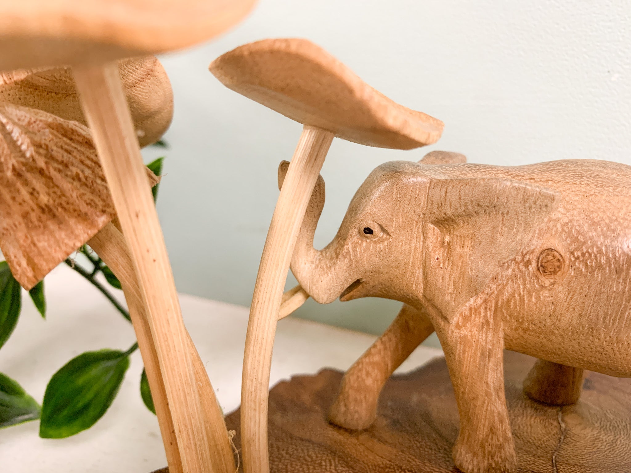 Wooden Elephant with Trees