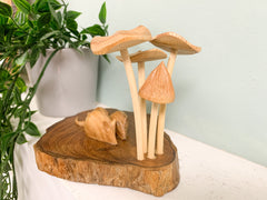 Wooden Mouse Family with Mushrooms