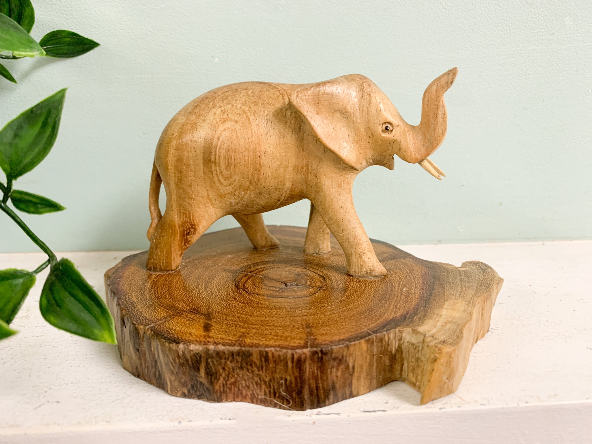 Wooden Elephant on Base