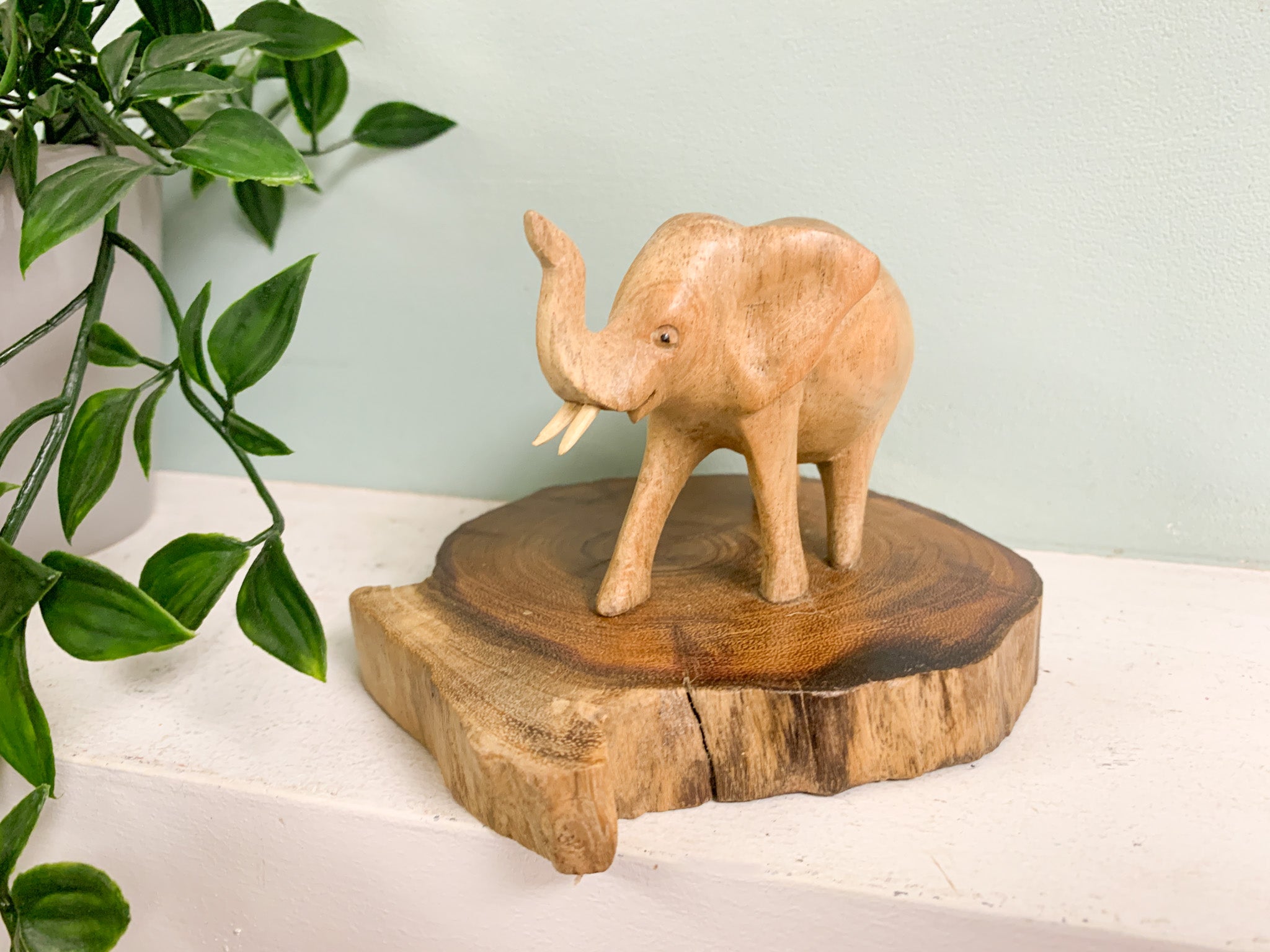 Wooden Elephant on Base