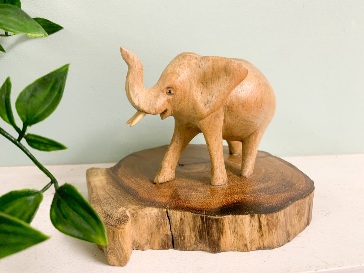 Wooden Elephant on Base